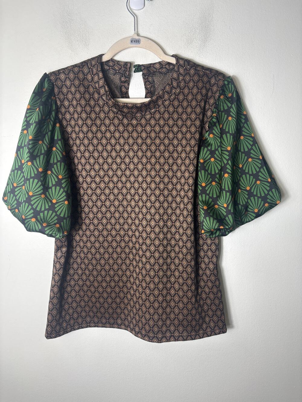 IVU Jane Green Black Mixed Media Puff Sleeve Top Sz M